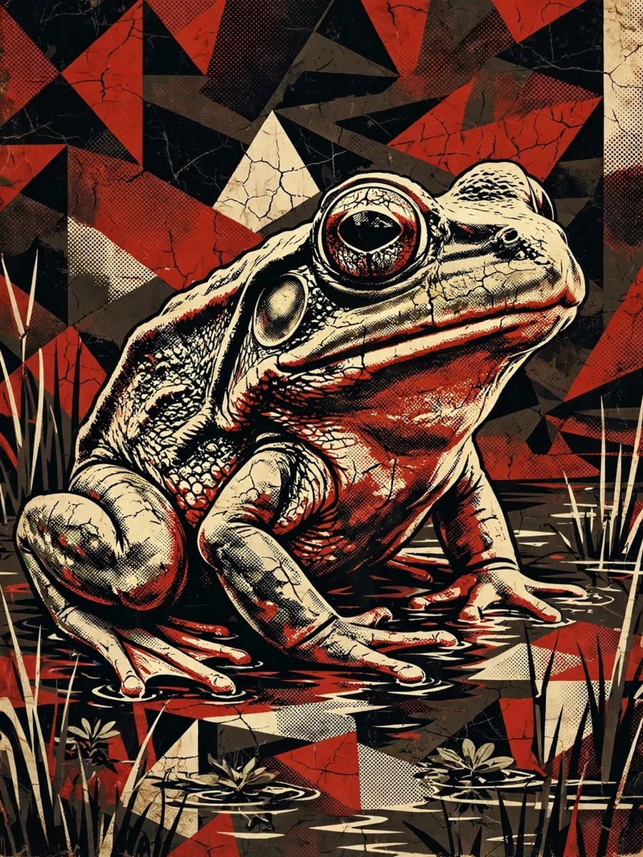 Cover art for The Poisoned Frog — a red-and-black frog at the water's edge